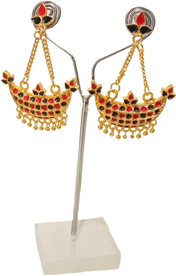 Assamese_Traditional_Copper_Gold_Plated_Red_Black_Colour_Jhumka_Earring_For_Girls_And_Womens